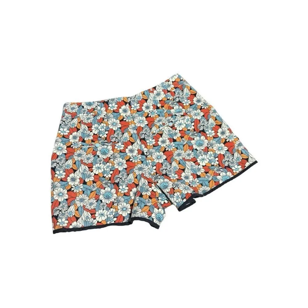 Zara Trafaluc Shorts Women Small Orange Floral High Waisted 2in Inseam Pockets